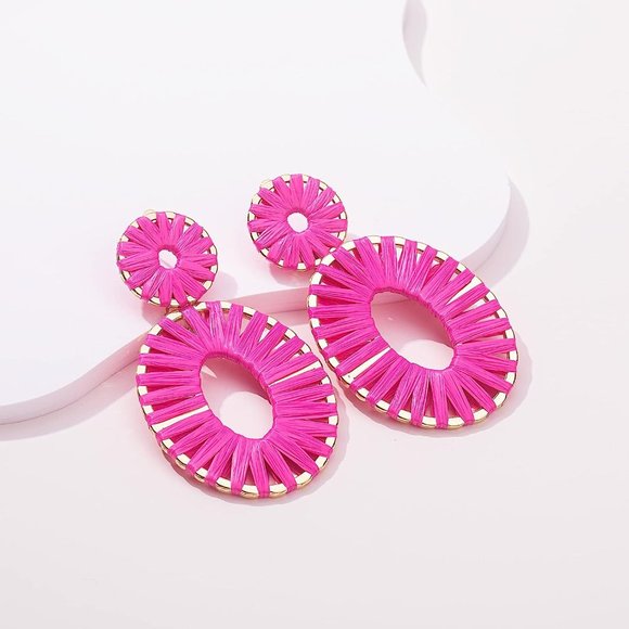 Statement Raffia Earrings Boho Drop Dangle Earrings for Women Handmade F… - Picture 8 of 16